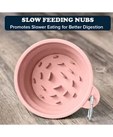 Slow-Feeder, Non-Skid, Bpa-Free Silicone Travel Dog Bowl