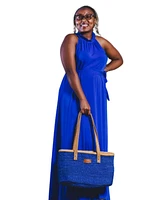 Sawa Sawa Nourishment Rectangular Handmade Laptop Work Sisal Straw Blue Basket Tote Handbag