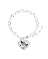 Disney Mickey and Minnie Cubic Zirconia Football Heart Charm Chain Bracelet