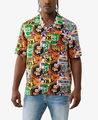 True Religion Men's Short Sleeve Allover Print Camp Shirt