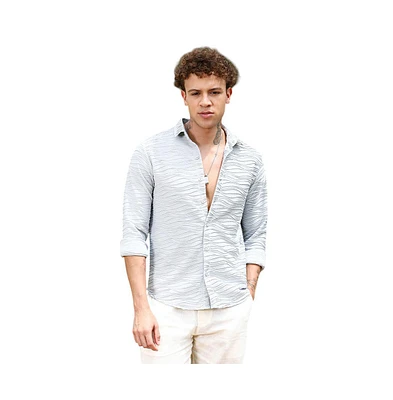 Campus Sutra Men's Baby Blue Self-Design Wave Shirt