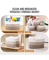 Slickblue Woven Cotton Rope Baskets 3 Pack for Organizing Closet Shelf or Kids Room