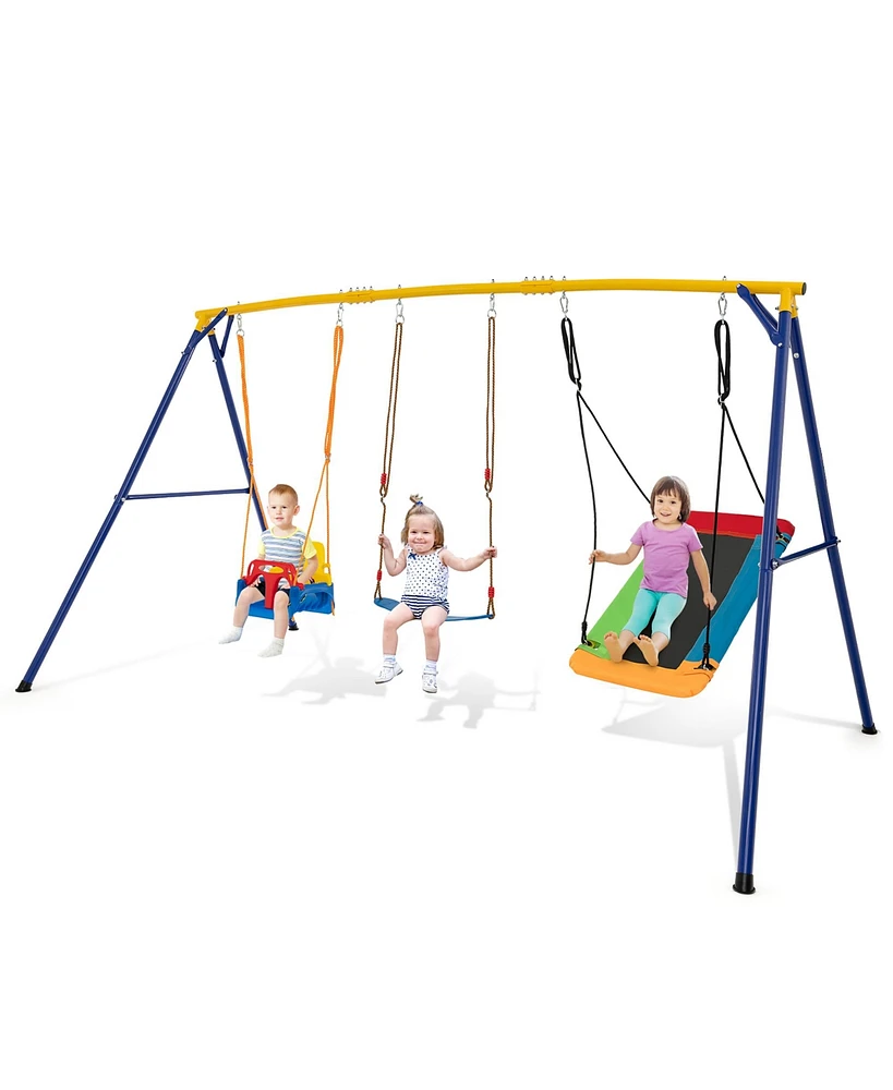 Gymax 3-in-1 Kids Swing Set 660 Lbs Carbon Steel Swing Frame w/ Belt Swing for Toddlers