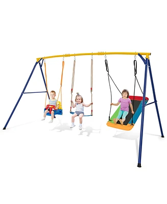 Gymax 3-in-1 Kids Swing Set 660 Lbs Carbon Steel Swing Frame w/ Belt Swing for Toddlers