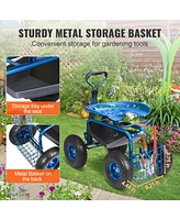 Slickblue Garden Scooter Cart with Wheels Swivel Seat Tool Tray and Handle for Outdoor Tasks