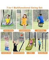 Gymax 660 lbs Kids Metal Swing Set for Backyard 7-in-1 Multifunctional Swing Set