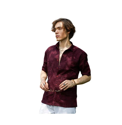 Campus Sutra Men's Wine Red Foliage-Tactile Shirt