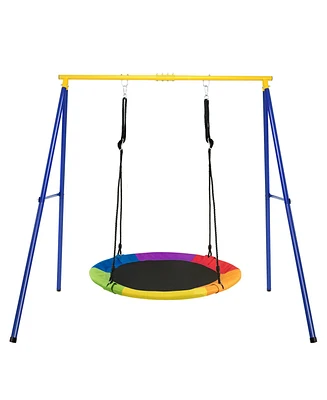 Gymax Boys 40'' Flying Saucer Tree Swing Extra Large Heavy Duty A-Frame Steel Swing Stand