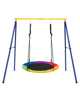 Gymax Boys 40'' Flying Saucer Tree Swing Extra Large Heavy Duty A-Frame Steel Swing Stand