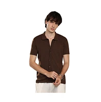 Campus Sutra Men's Taupe Brown Rhombus-Textured Knit Shirt