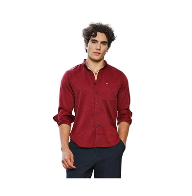 Campus Sutra Men's Ruby Red Houndstooth-Tactile Shirt