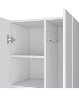 Attica Broom Cabinet Double-Door Design with Inner Shelves and Side Hangers, White