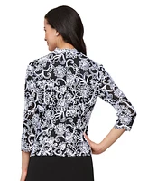 Alex Evenings Petite Floral-Embroidered 3/4-Sleeve Lace Top
