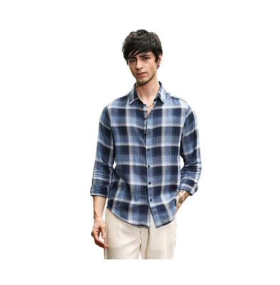 Campus Sutra Men's Navy Blue & Off-White Multi-Checkered Shirt
