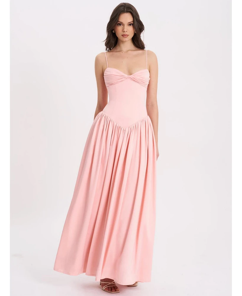 Miss Circle Women's Najwa Baby Pink Ruched Breast Drop Waist Maxi Dress