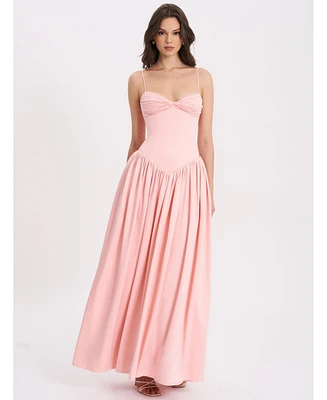 Miss Circle Women's Najwa Baby Pink Ruched Breast Drop Waist Maxi Dress