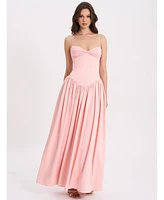 Miss Circle Women's Najwa Baby Pink Ruched Breast Drop Waist Maxi Dress