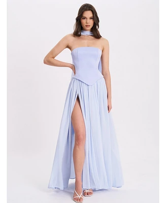 Miss Circle Women's Qianna Baby Blue Peplum Top Drop Waist Chiffon Gown