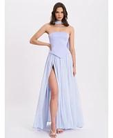 Miss Circle Women's Qianna Baby Blue Peplum Top Drop Waist Chiffon Gown