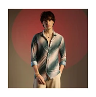 Campus Sutra Men's Emerald Green & Ivory White Ombre-Pleated Shirt