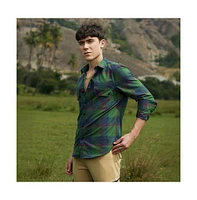 Campus Sutra Men's Forest Green & Indigo Blue Buffalo Check Utility Shirt
