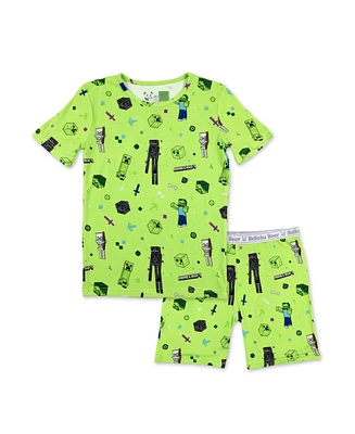 Bellabu Bear Kids Unisex Minecraft Mob Squad 2-Piece Short Sleeve & Shorts Pajama Set