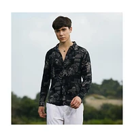 Campus Sutra Men's Midnight Black Bloom-Imprint Shirt