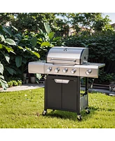 Mondawe 4 Burner 51,000 Btu Stainless Steel Barbecue Gas Grill with Side Burner and Cover