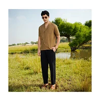 Campus Sutra Men's Camel Brown Asymmetrical Cuban Shirt