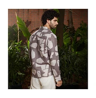 Campus Sutra Men's Ash Brown Abstract Heathered Shirt