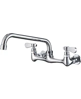 Greenspring 2-Handle Wall Mount Kitchen Faucet With Inch Swivel Spout 8" Center In Polished Chrome
