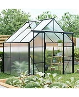 Mondawe 8x6FT Double Door Polycarbonate Greenhouse with Base Anchoring
