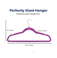 SereneLife 10 Pcs. Velvet Hangers - Non-Slip, Sturdy, and Heavy Duty Coat Set with 360° Swivel Hook for Clothes (Purple)