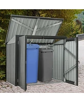 Mondawe 62"x40"x52"Stainless Galvanized Steel Bin Shed Stores 2 Trash Cans for Garbage Storage