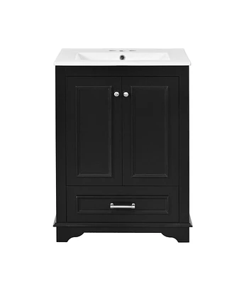 Casainc 24" Freestanding Vanity with Sink, Silver Handles, Soft-Closing Doors