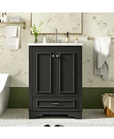 Casainc 24" Freestanding Vanity with Sink, Silver Handles, Soft-Closing Doors