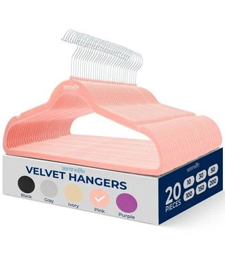 Serenelife 20 Pcs. Velvet Hangers Non Slip Sturdy Heavy Duty Coat Set With 360 Xb0 Swivel Hook For Clothes Pink