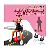 3-Wheel Foldable Kids Scooter - Child Toy Scooter with Built-in Led Wheel Lights, Foldable Seat, and Easy Maneuvering Lean-to-Steer Technology (Red)