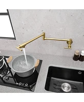 Greenspring Wall Mount Pot Filler Faucet Double-Handle Folding Kitchen Restaurant Sink with Dual Joint Swing Arm Commercial Gold