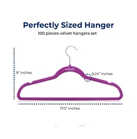 SereneLife 100 Pack Velvet Hangers - Non-Slip Felt with 360° Swivel Hook, Space-Saving, Ultra-Thin, Lightweight for Shirts