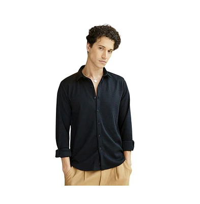 Campus Sutra Men's Midnight Black Waffle-Textured Shirt