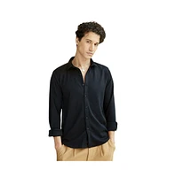 Campus Sutra Men's Midnight Black Waffle-Textured Shirt