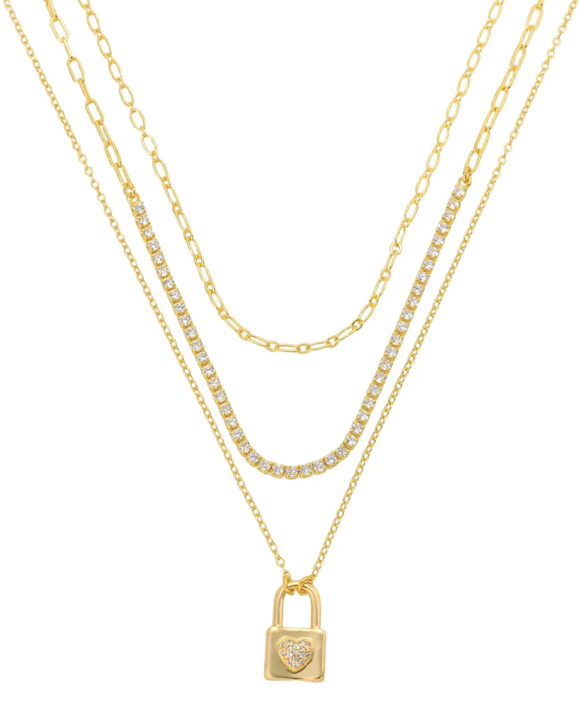 Unwritten Cubic Zirconia Love Locket Pendant Layered Necklace Set