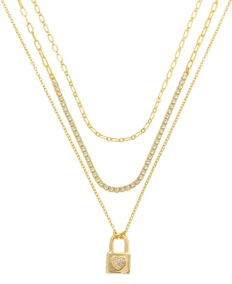 Unwritten Cubic Zirconia Love Locket Pendant Layered Necklace Set