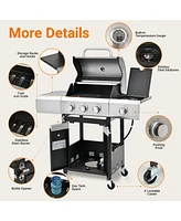 Mondawe 3 Burner 40,500 Btu Stainless Steel Outdoor Barbecue Gas Grillwith Side Burner and Cover