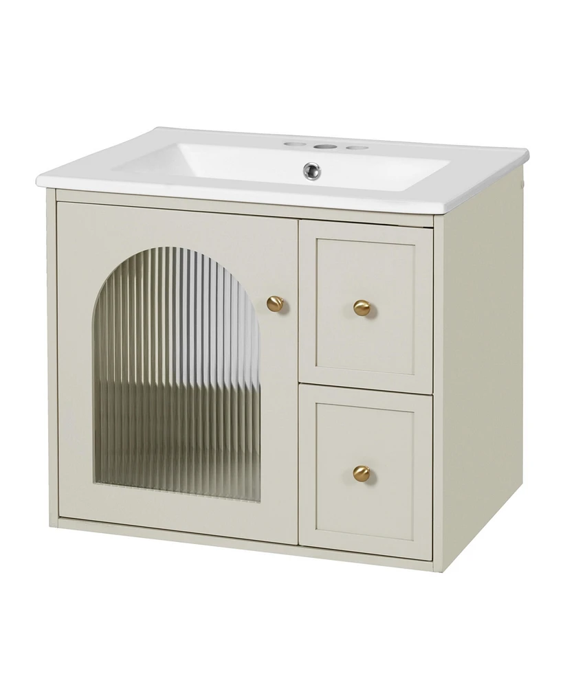 Casainc 24" Wall-Mounted Vanity with Sink, 2 Drawers and 1 Soft-Close Door