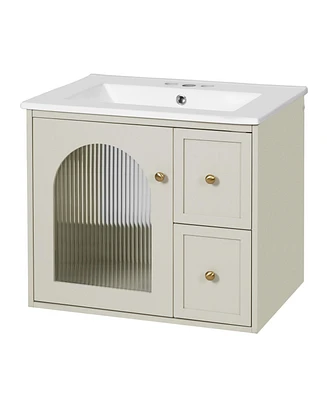 Casainc 24" Wall-Mounted Vanity with Sink, 2 Drawers and 1 Soft-Close Door
