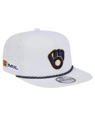 New Era Men's White Milwaukee Brewers Perforated Golfer Snapback Hat