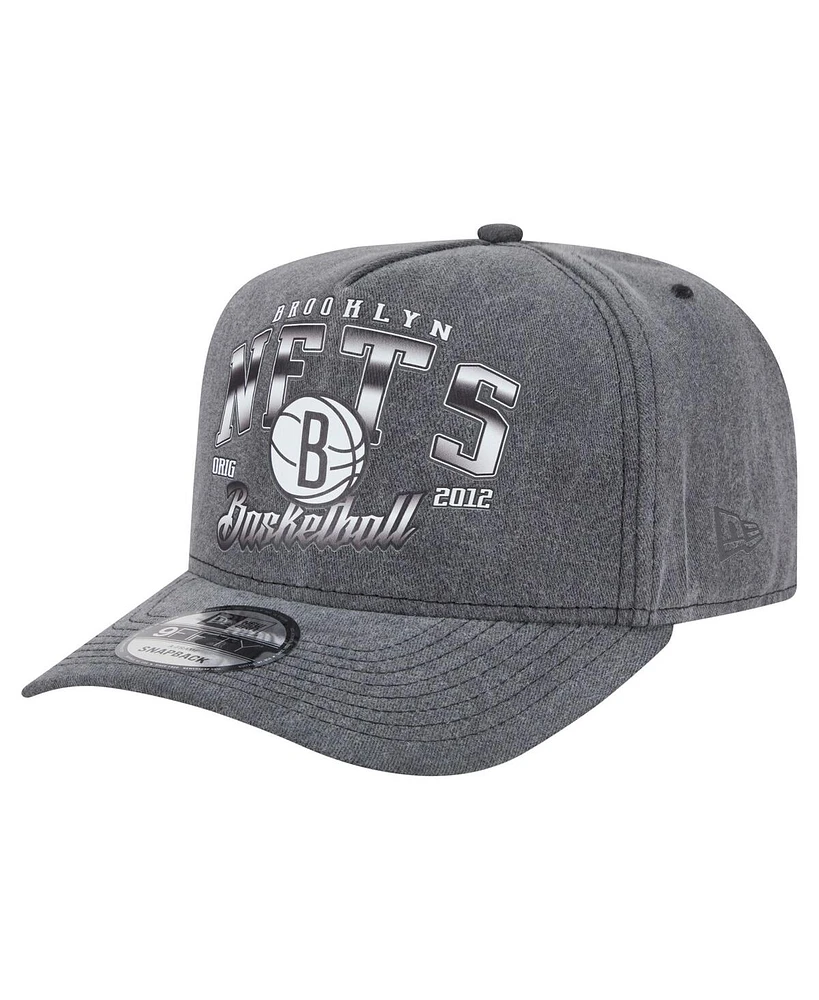 New Era Men's Charcoal Brooklyn Nets Throwback Washed Pre-Curved 9FIFTY Snapback Hat