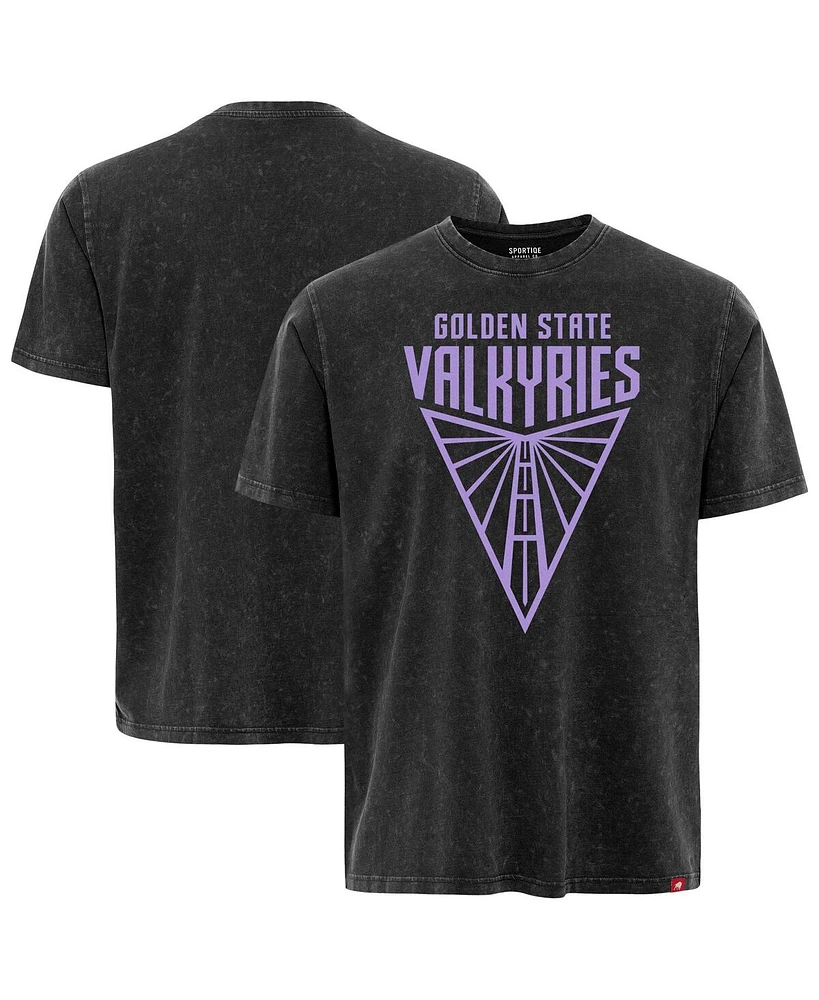 Sportiqe Men's and Women's Black Golden State Valkyries Rock Roll Collection Angus Mineral Wash Premium T-Shirt
